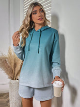 Ombre Drop Shoulder Drawstring Hoodie & Shorts